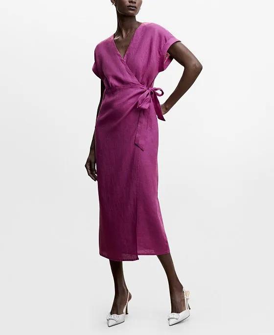 Women's Bow Linen-Blend Dress