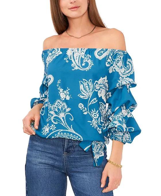 Women's Bubble Sleeve Blooming Paisley Blouse
