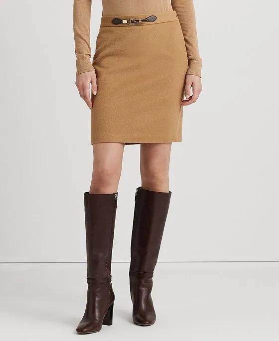 Women's Buckle-Trim Wool-Blend Pencil Skirt