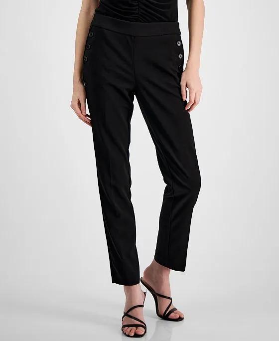 Women's Button-Detail Mid-Rise Straight-Leg Pants, Created for Macy's