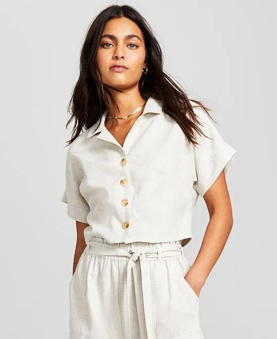 Women's Button-Front Linen Blend Shirt