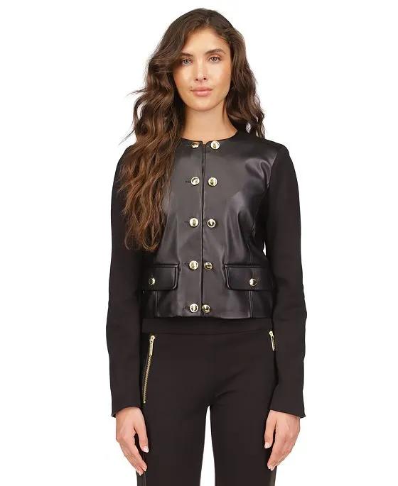 Women's Button-Front Mixed-Media Jacket, Regular & Petite