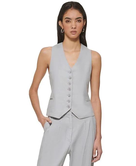 Women's Button Linen Blend Vest 