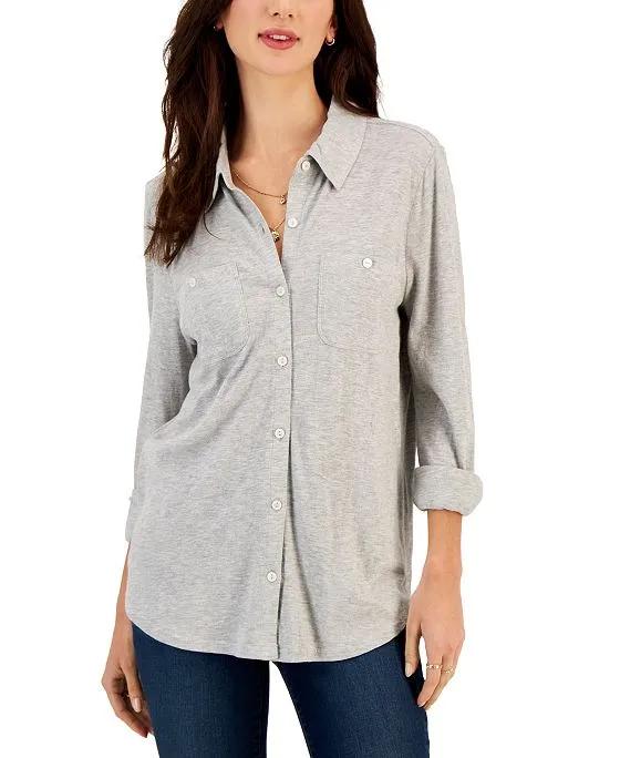 Women's Button-Up Collared Knit Shirt, Created for Macy's