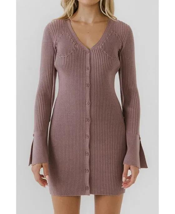 Women's Button Up Corset Detail Knit Dress