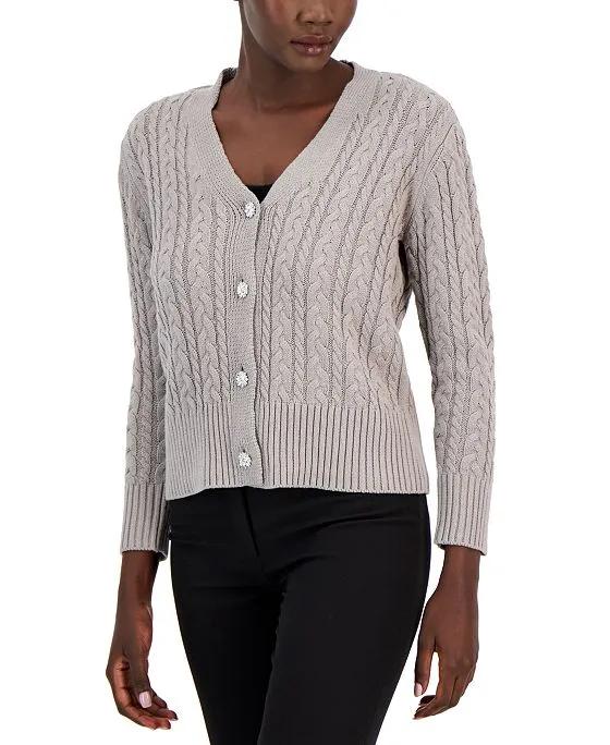 Women's Cable-Knit Jewel-Button Cardigan