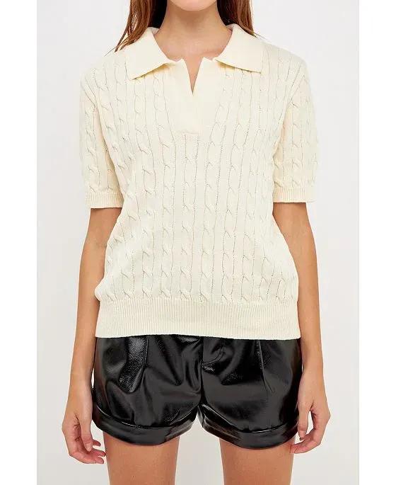 Women's Cable Knit Polo Top