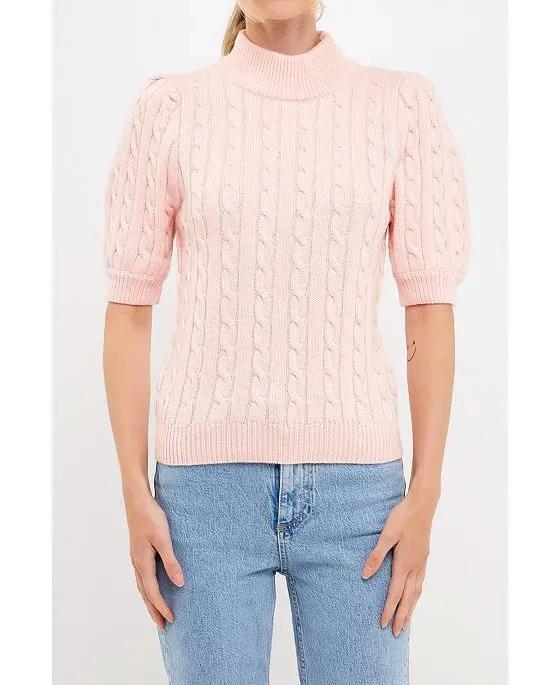 Women's Cable Knit Puff Sleeve Top