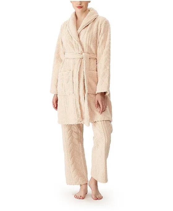 Women's Cable Robe Lounge Pant Set, Set of 2