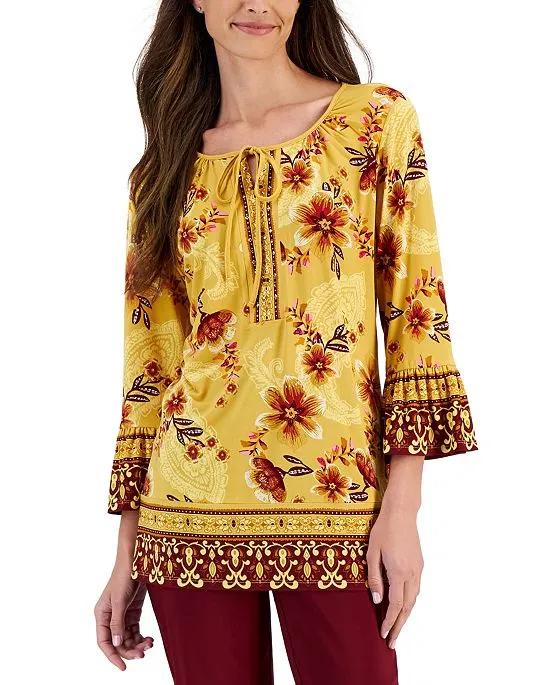 Women's Camila Border-Print Embellished Top, Created for Macy's