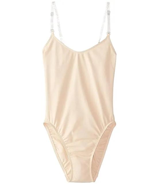 Women's Camisole Leotard with Clear Transition Straps, Nude, Large