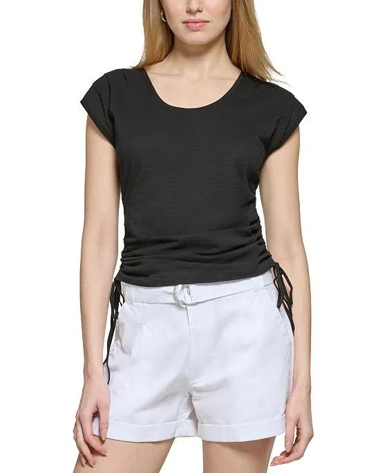 Women's Cap-Sleeve Drawstring-Ruched Top
