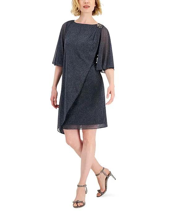 Women's Cape-Overlay Shimmer Dress