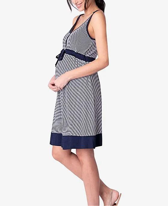 Women's Carolina Striped Lounge Maternity Dress with Adjustable Belt