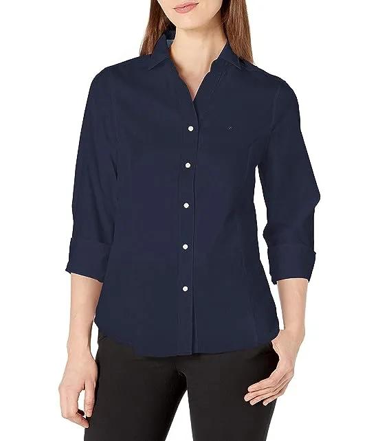 Women's Casual Comfort 3/4 Sleeve Button Down Solid Shirt