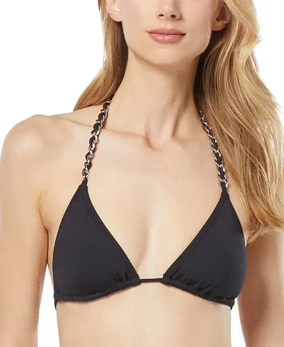 Women's Chain-Trim String Triangle Bikini Top
