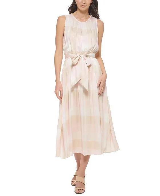 Women's Check-Print Sleeveless Midi Dress