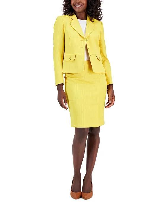 Women's Check Three-Button Jacket & Skirt Suit, Regular and Petite Sizes