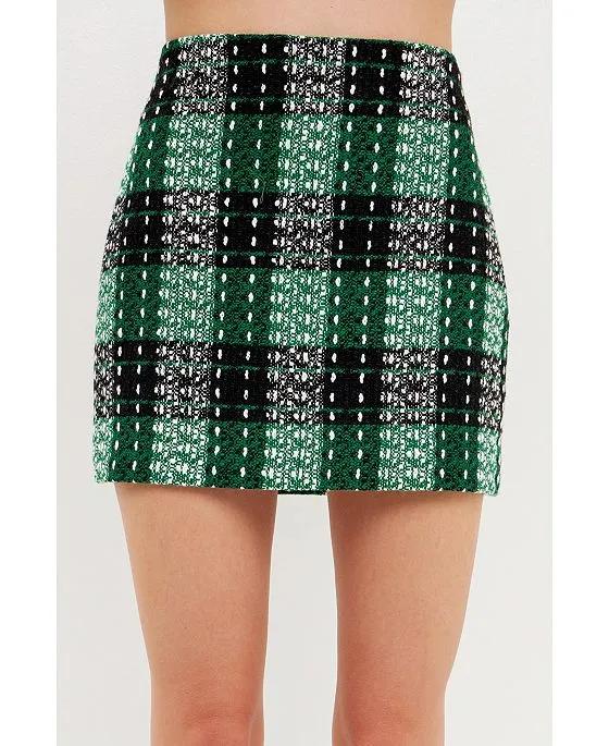 Women's Check Tweed Mini Skirt