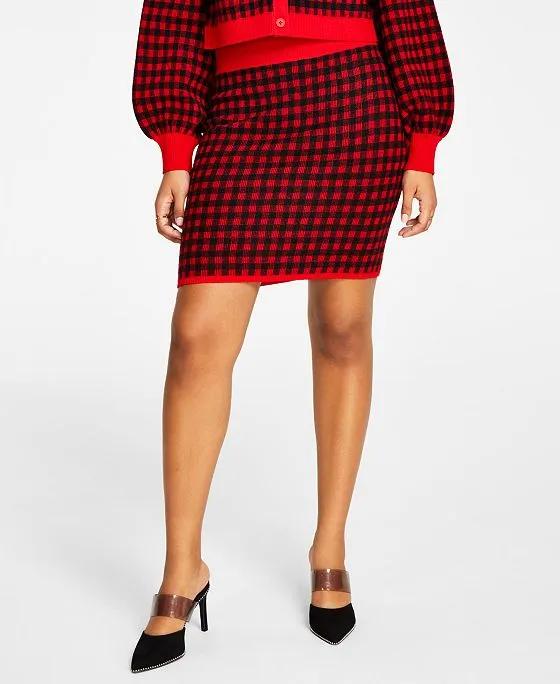 Women's Checkered Sweater Skirt, Created for Macy's