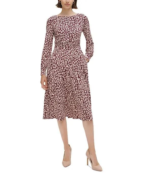 Women's Cheetah-Print Boat-Neck Midi Dress