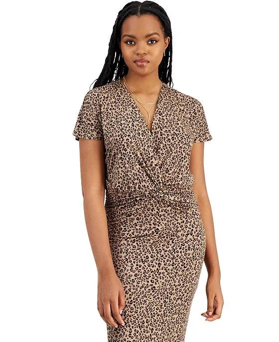 Women's Cheetah-Print V-Neck Twist-Front Top, Created for Macy's 