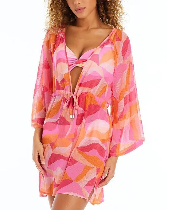 Women's Chiffon Plunging-Neck Cover-Up Dress
