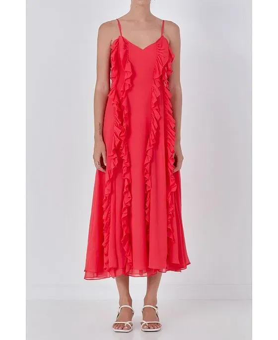 Women's Chiffon Ruffled Spaghetti Maxi Dress