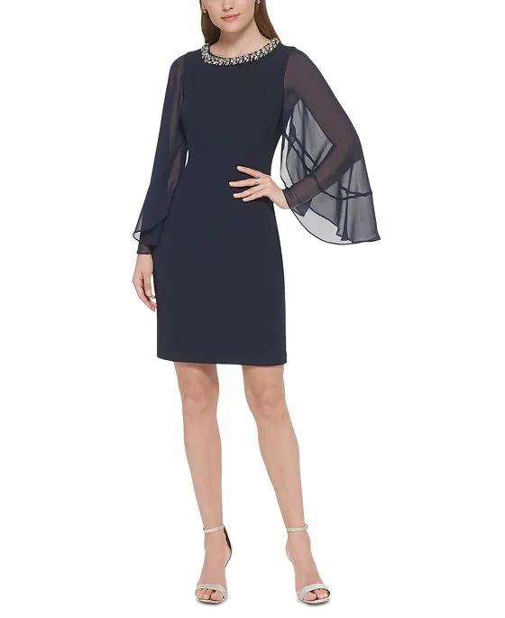 Women's Chiffon-Sleeve Rhinestone-Embellished Dress