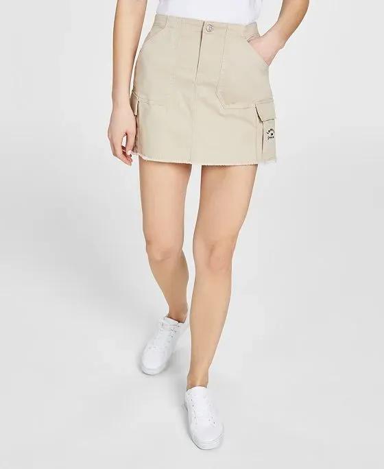 Women's Chino Zip-Front Frayed-Hem Cargo Skirt