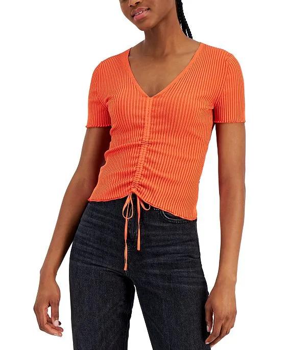 Women's Cinched V-Neck Knit Top