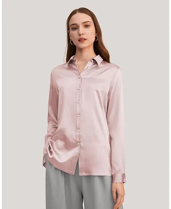 Women's Classic Pearl Button Silk Shirt