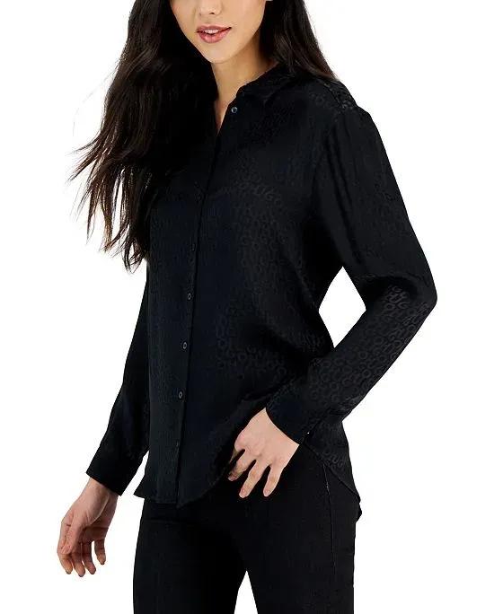 Women's Classic Solid-Color Relaxed Button-Up Shirt