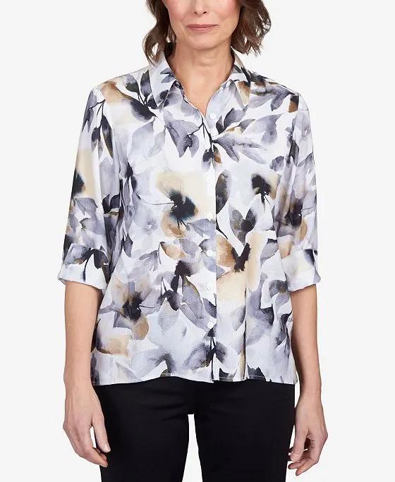 Women's Classics Blotted Watercolor Floral Button Down Top