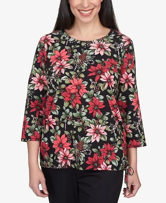 Women's Classics Poinsettia and Candy Canes Crew Neck Top