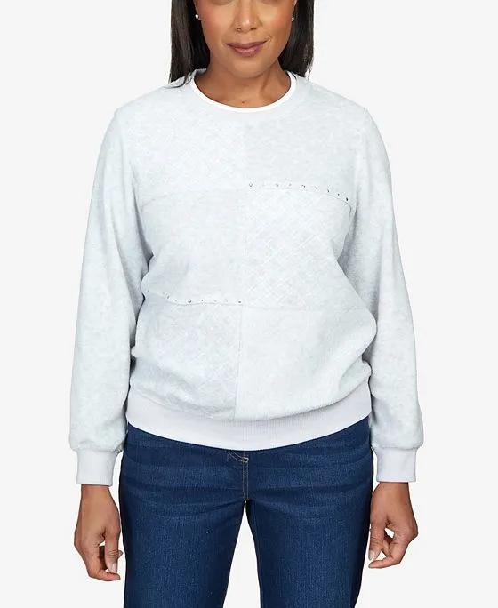 Women's Classics Spliced Quilted Pull On Crew Neck Top