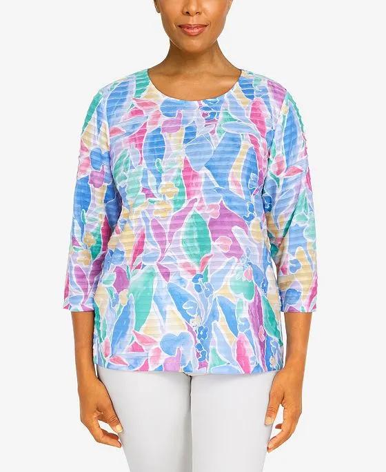Women's Classics Stained Glass Floral 3/4 Sleeve Top