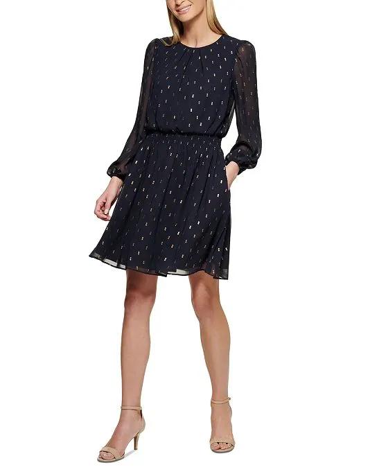 Women's Clip-Dot Pleated Smocked Dress