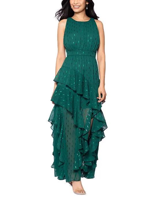 Women's Clip-Dot Tiered Ruffled Gown