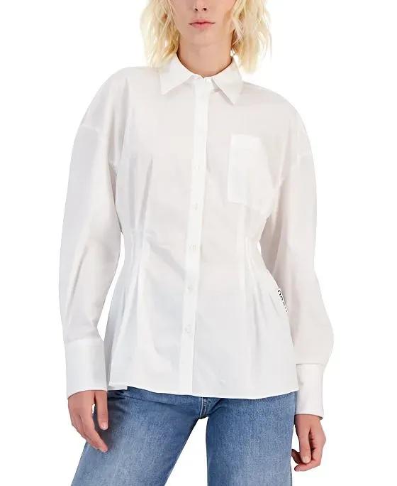 Women's Collared Pintuck-Waist Shirt Tunic