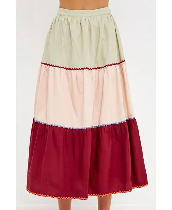 Women's Color Block Midi Skirt