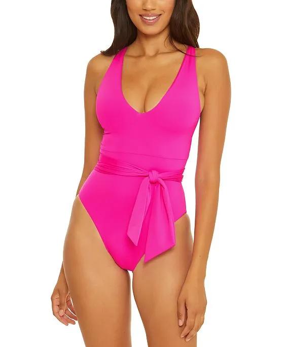Women's Color Code Belted One-Piece Swimsuit, Created for Macy's