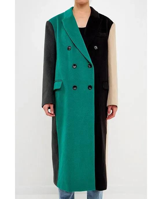 Women's Colorblock Double-Breasted Coat