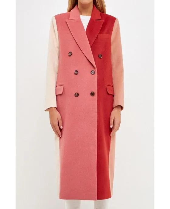 Women's Colorblock Double-Breasted Coat