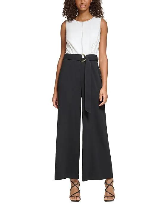 Women's Colorblocked Belted Jumpsuit