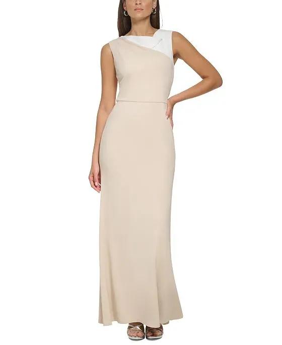Women's Colorblocked Cowlneck Sleeveless Gown 