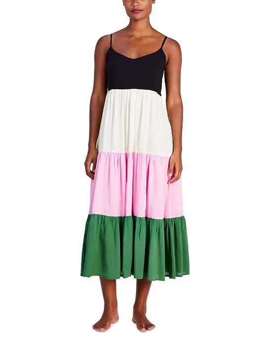 Women's Colorblocked Tiered Midi Dress Cover-Up