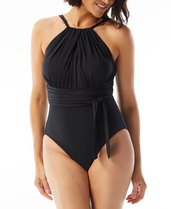 Women's Contours Belted High-Neck One-Piece Swimsuit