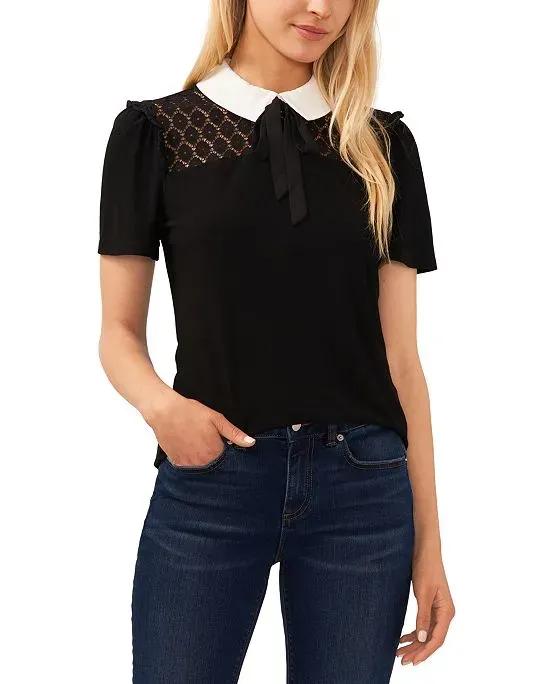 Women's Contrast Collar Lace Knit Top