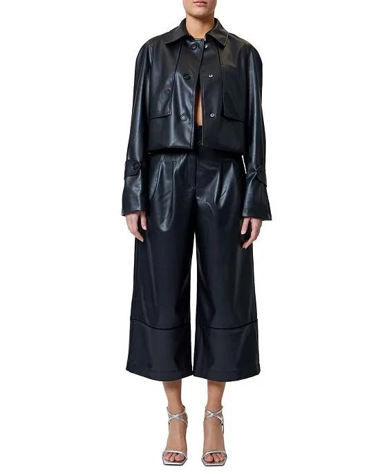 Women's Corlenda Faux-Leather Cropped Trench Jacket